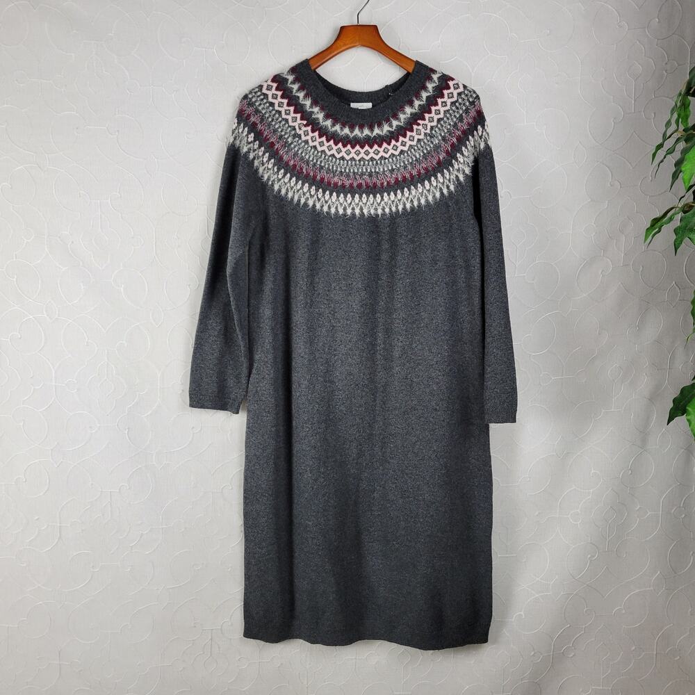 J.Jill Womens Sweater Dress Size L Gray Nordic Fair Isle Fuzzy Knit Pull On NEW